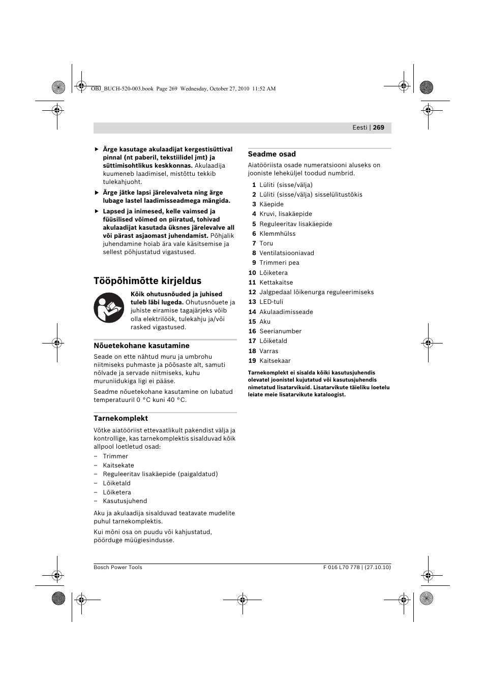 Tööpõhimõtte kirjeldus | Bosch ART 23 LI User Manual | Page 269 / 297