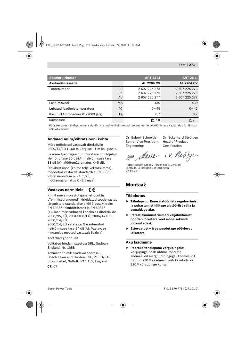 Montaaž | Bosch ART 23 LI User Manual | Page 271 / 297