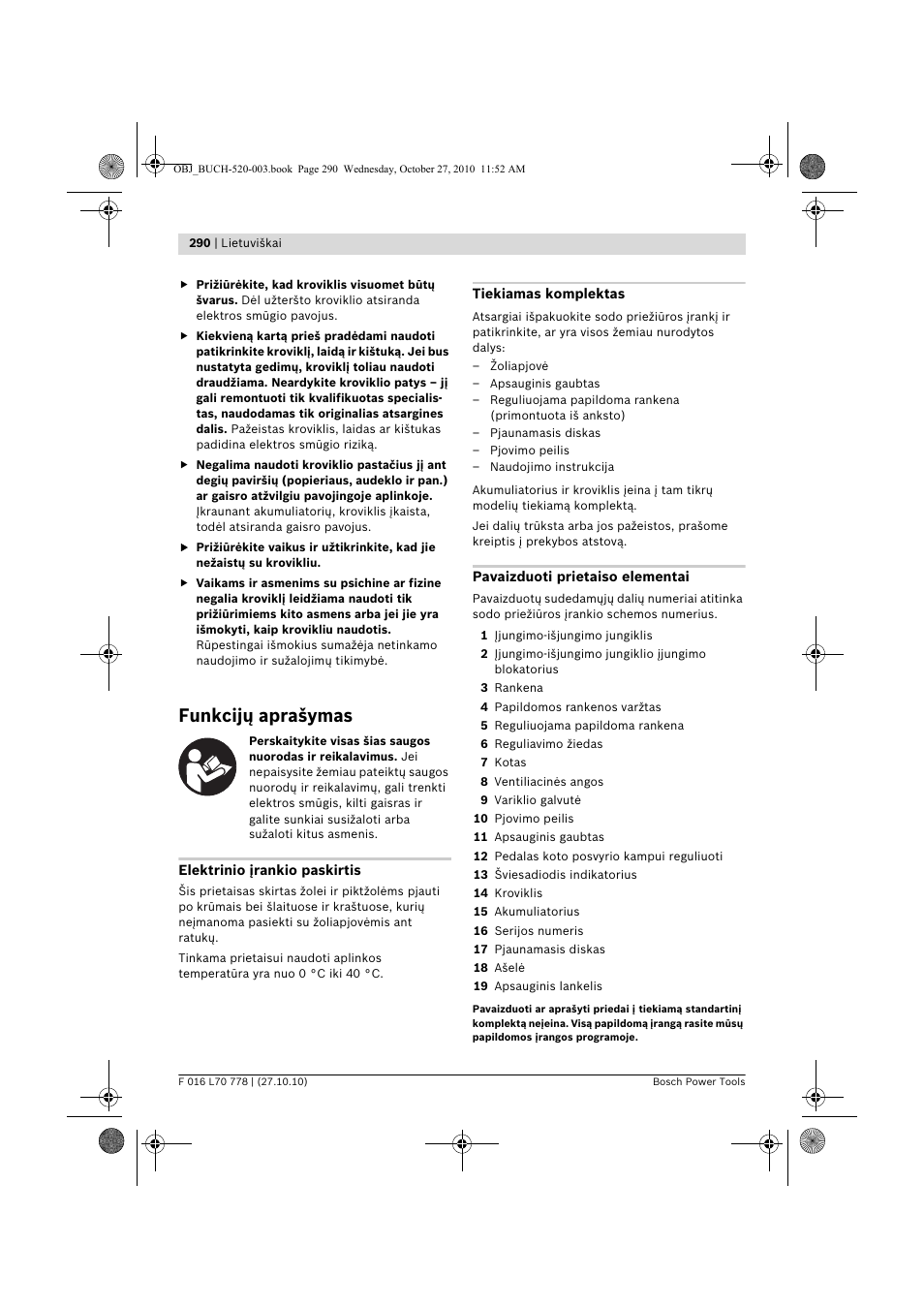 Funkcijų aprašymas | Bosch ART 23 LI User Manual | Page 290 / 297