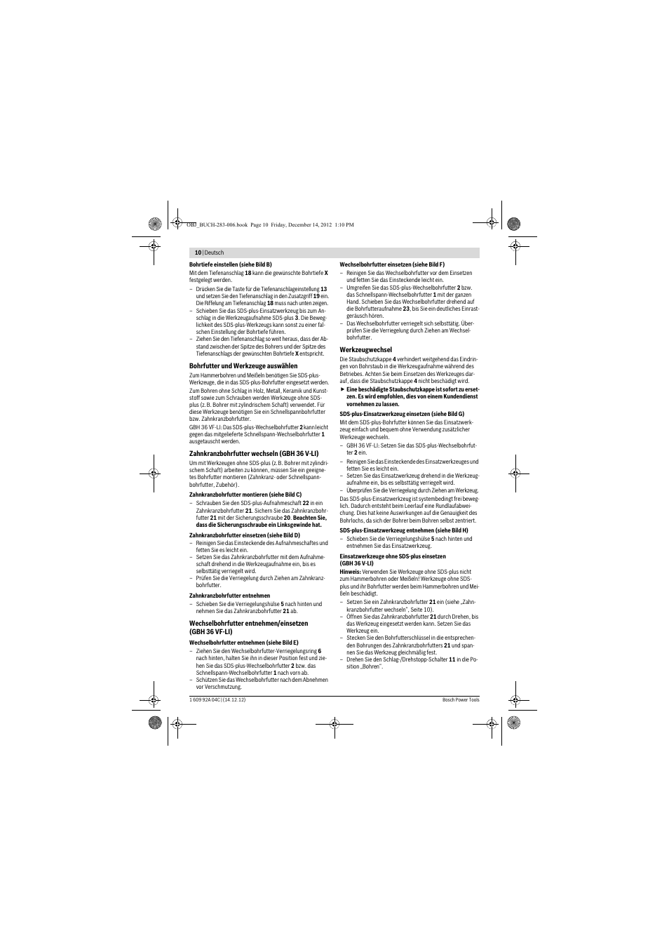 Bosch GBH 36 V-LI Professional User Manual | Page 10 / 238