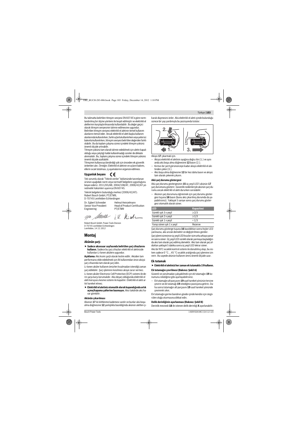 Montaj | Bosch GBH 36 V-LI Professional User Manual | Page 103 / 238