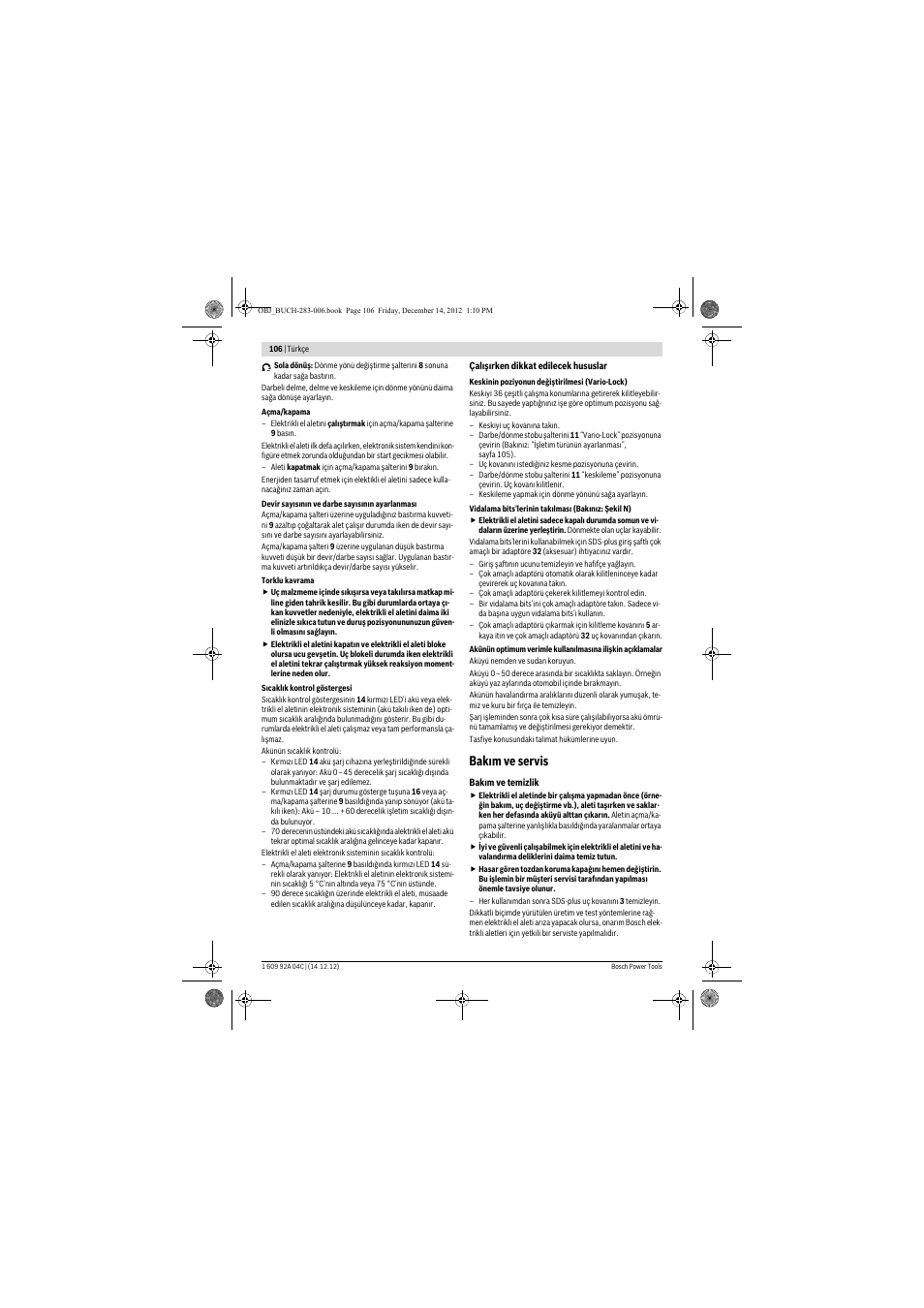 Bakım ve servis | Bosch GBH 36 V-LI Professional User Manual | Page 106 / 238