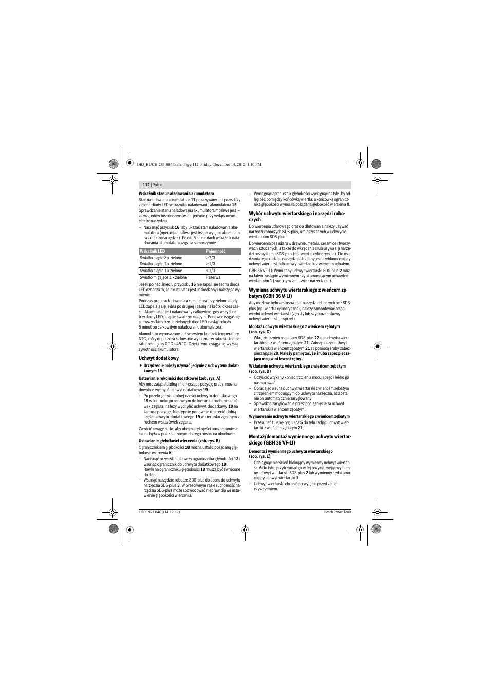Bosch GBH 36 V-LI Professional User Manual | Page 112 / 238