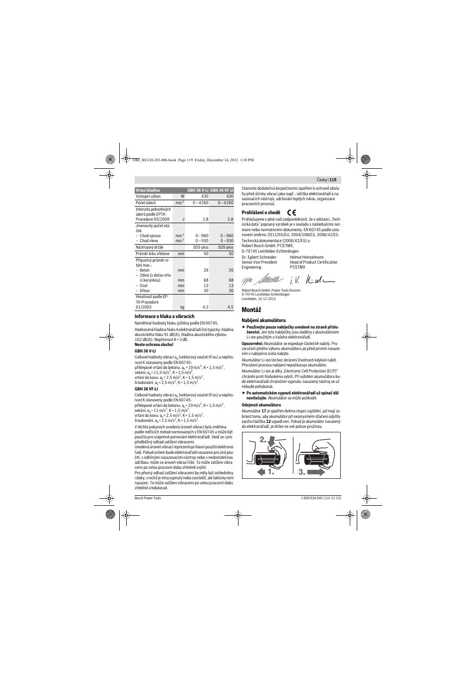 Montáž | Bosch GBH 36 V-LI Professional User Manual | Page 119 / 238
