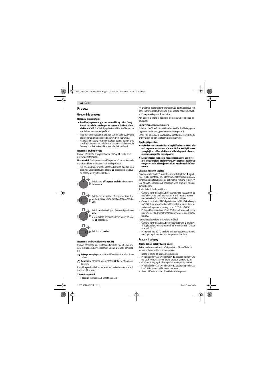 Provoz | Bosch GBH 36 V-LI Professional User Manual | Page 122 / 238