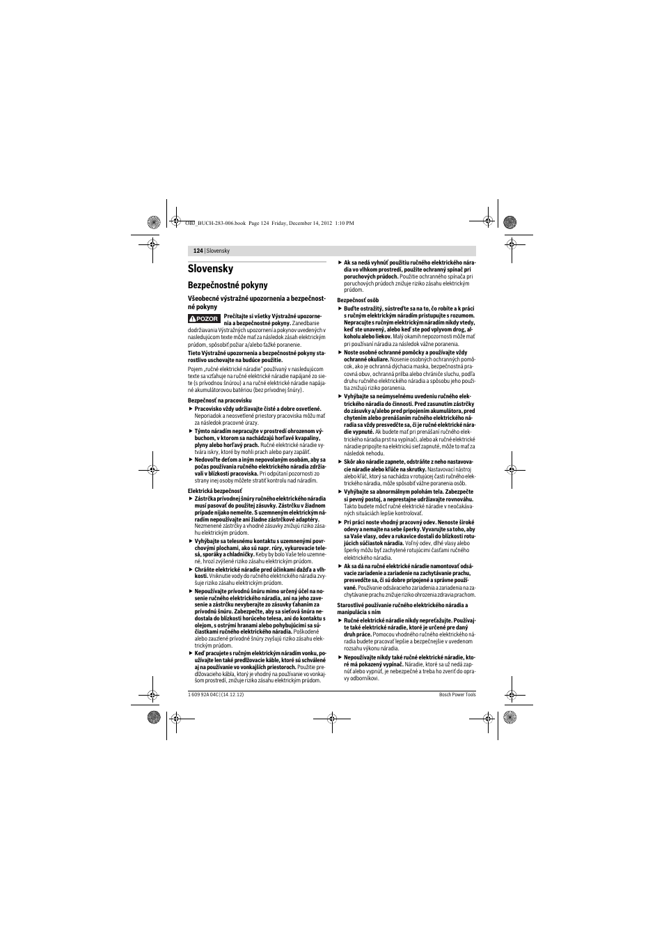 Slovensky, Bezpečnostné pokyny | Bosch GBH 36 V-LI Professional User Manual | Page 124 / 238