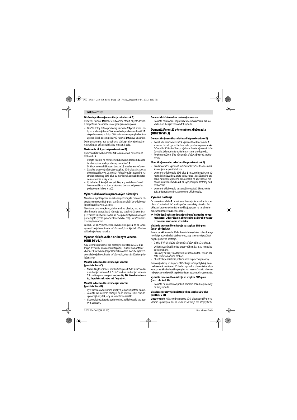 Bosch GBH 36 V-LI Professional User Manual | Page 128 / 238