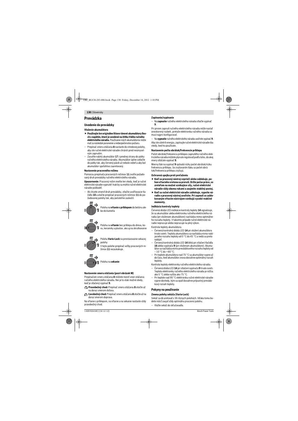 Prevádzka | Bosch GBH 36 V-LI Professional User Manual | Page 130 / 238