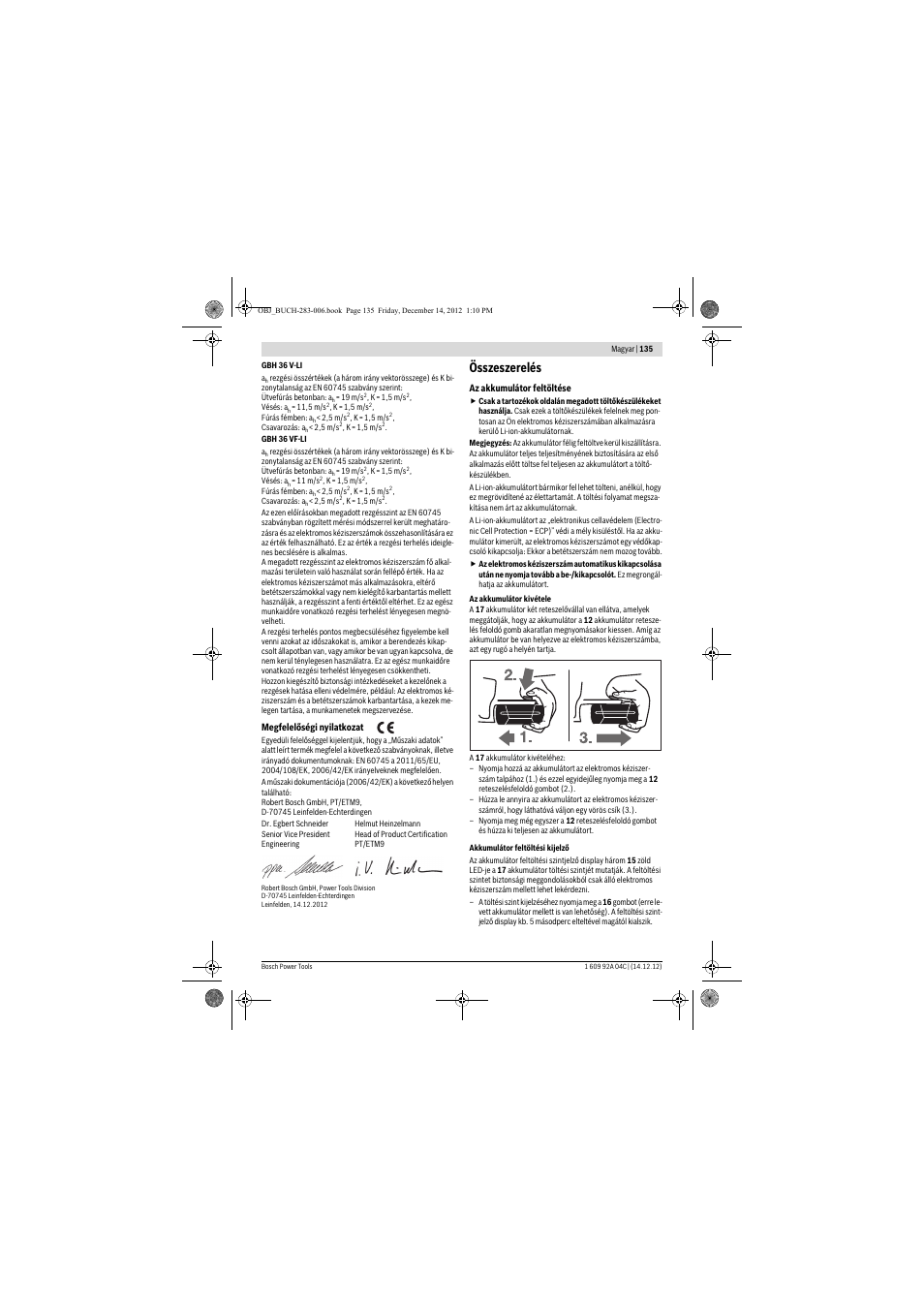 Összeszerelés | Bosch GBH 36 V-LI Professional User Manual | Page 135 / 238