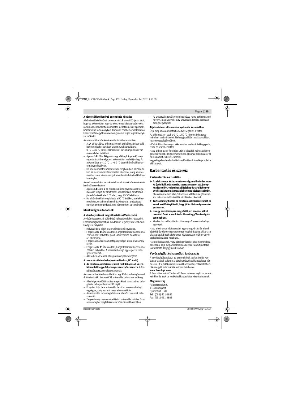 Karbantartás és szerviz | Bosch GBH 36 V-LI Professional User Manual | Page 139 / 238