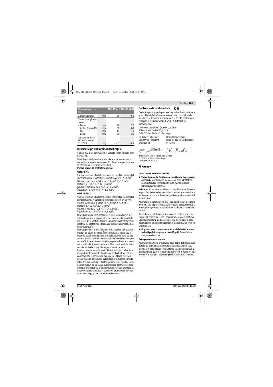 Montare | Bosch GBH 36 V-LI Professional User Manual | Page 161 / 238