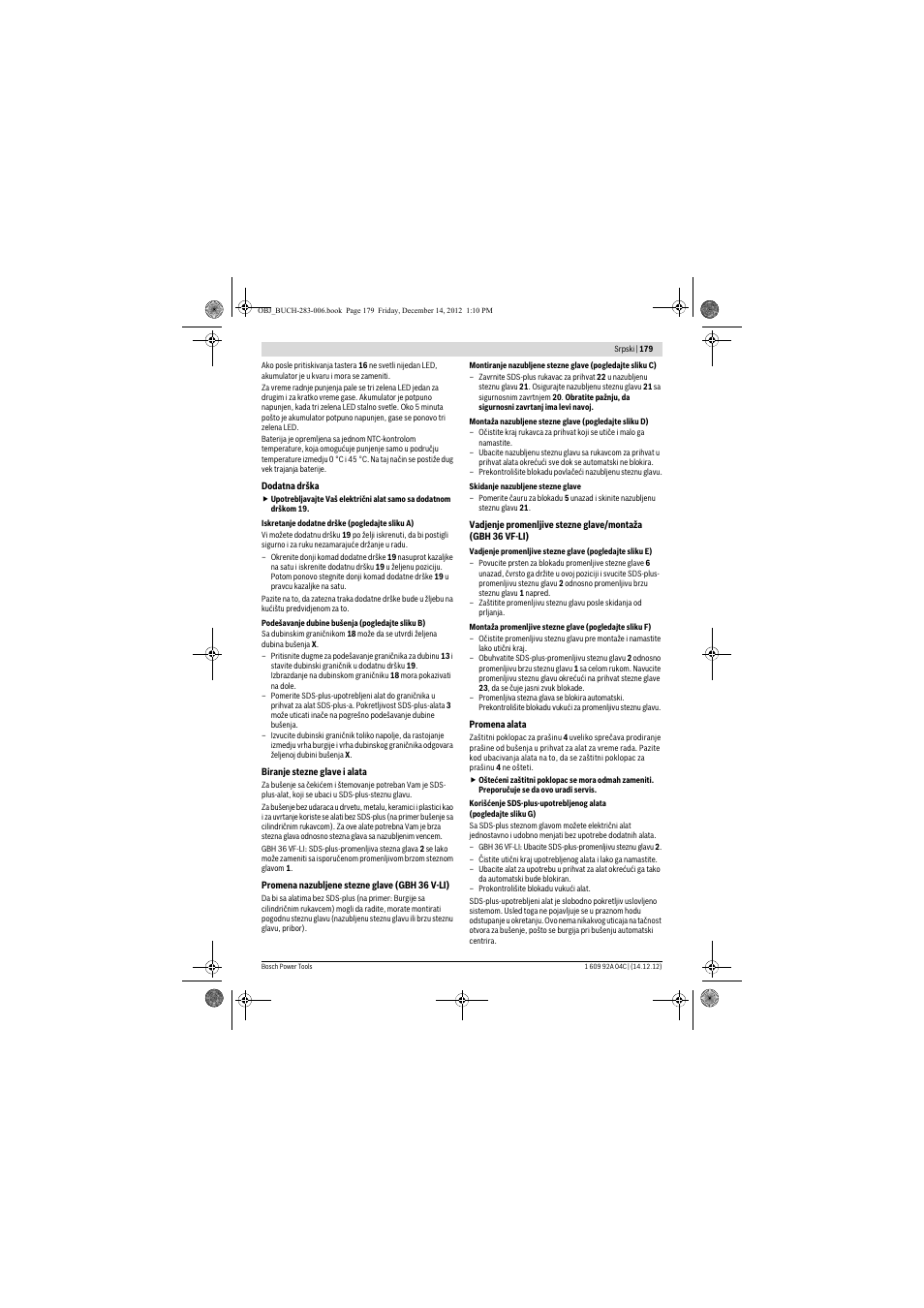 Bosch GBH 36 V-LI Professional User Manual | Page 179 / 238