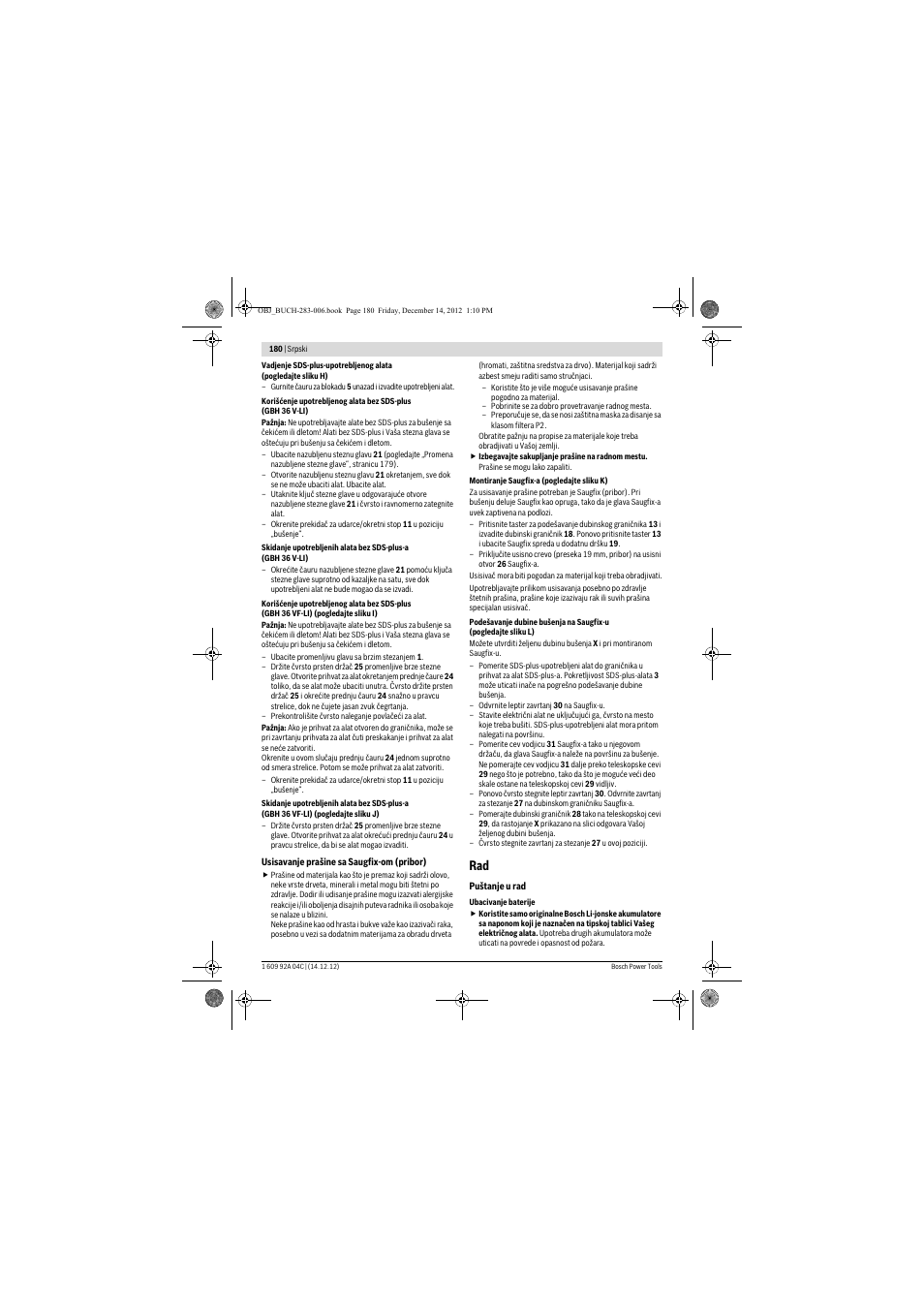 Bosch GBH 36 V-LI Professional User Manual | Page 180 / 238