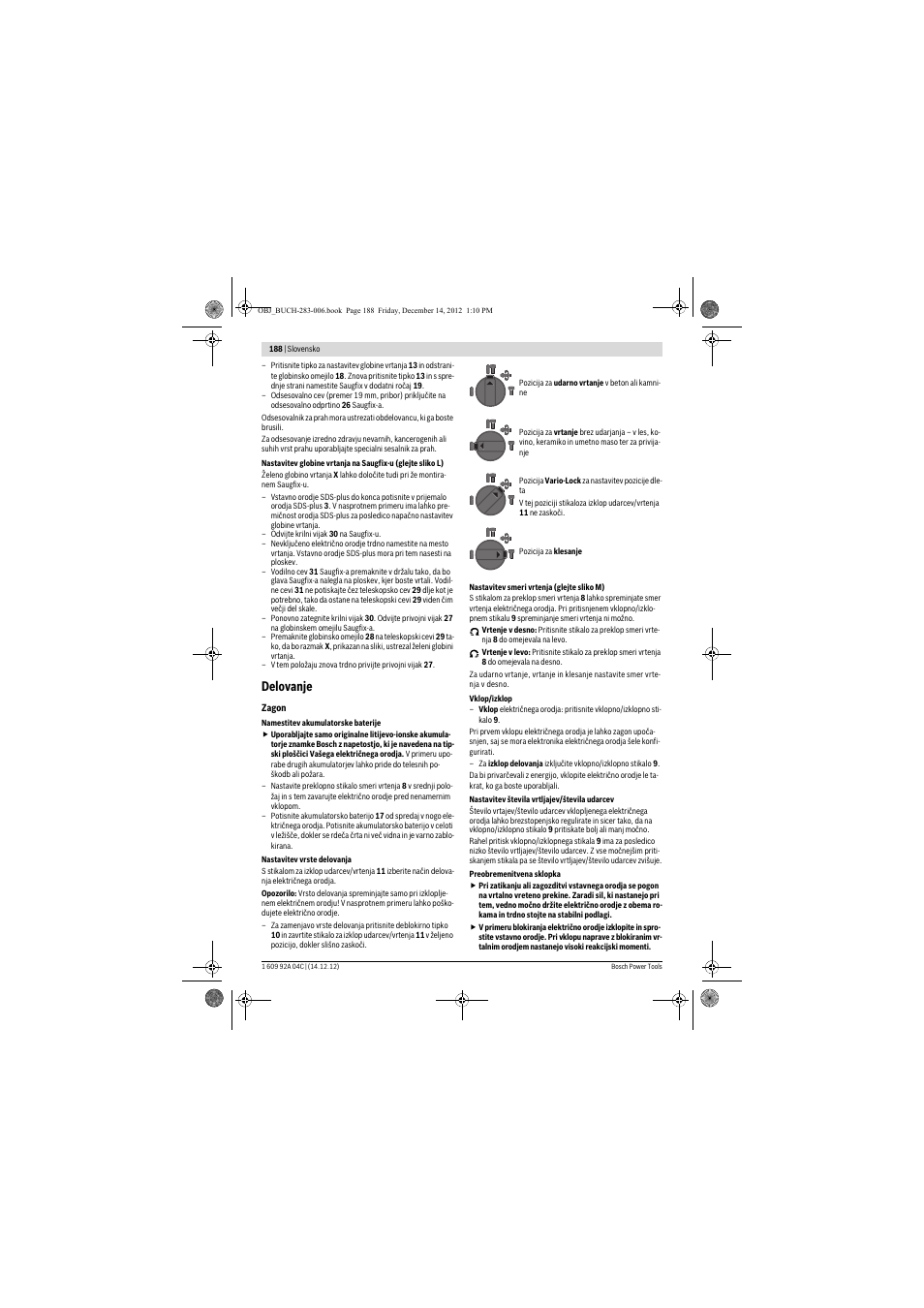 Delovanje | Bosch GBH 36 V-LI Professional User Manual | Page 188 / 238