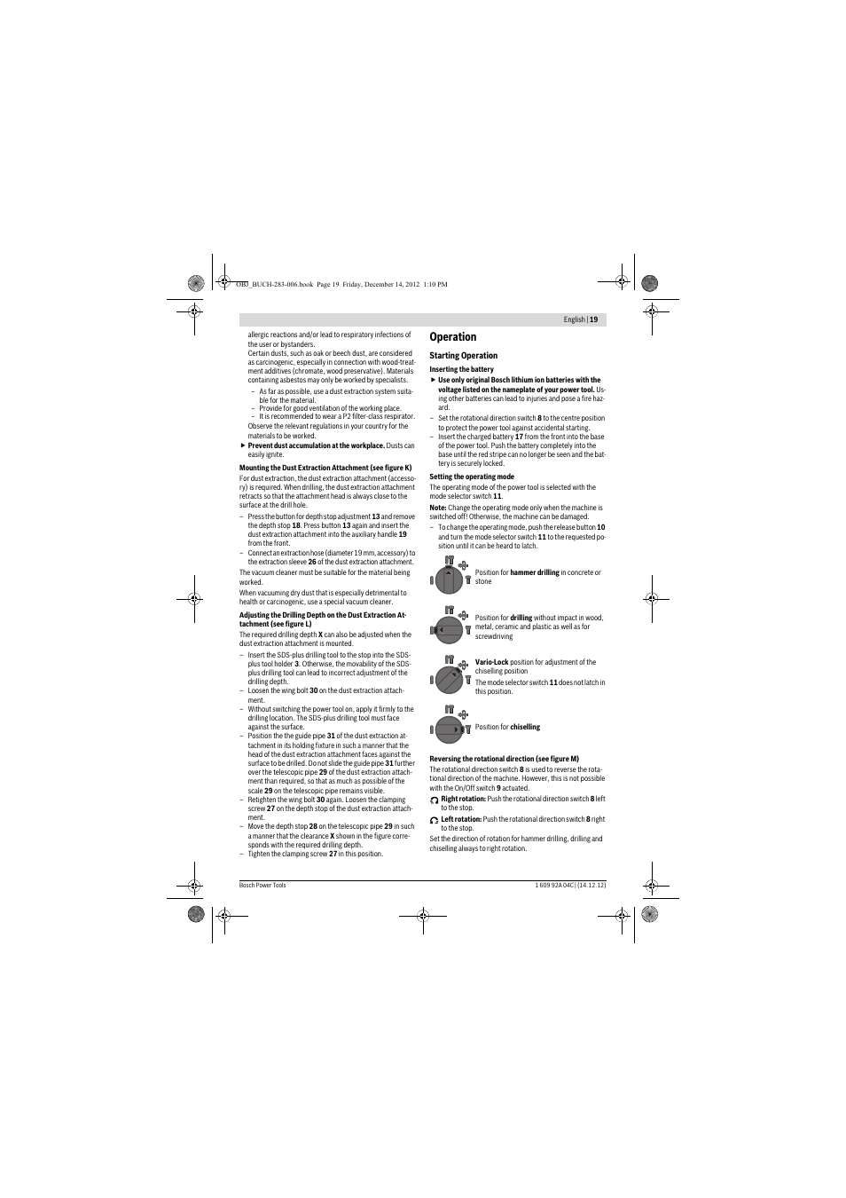 Operation | Bosch GBH 36 V-LI Professional User Manual | Page 19 / 238