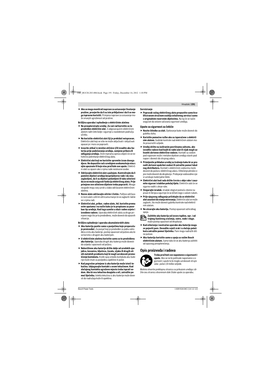 Opis proizvoda i radova | Bosch GBH 36 V-LI Professional User Manual | Page 191 / 238