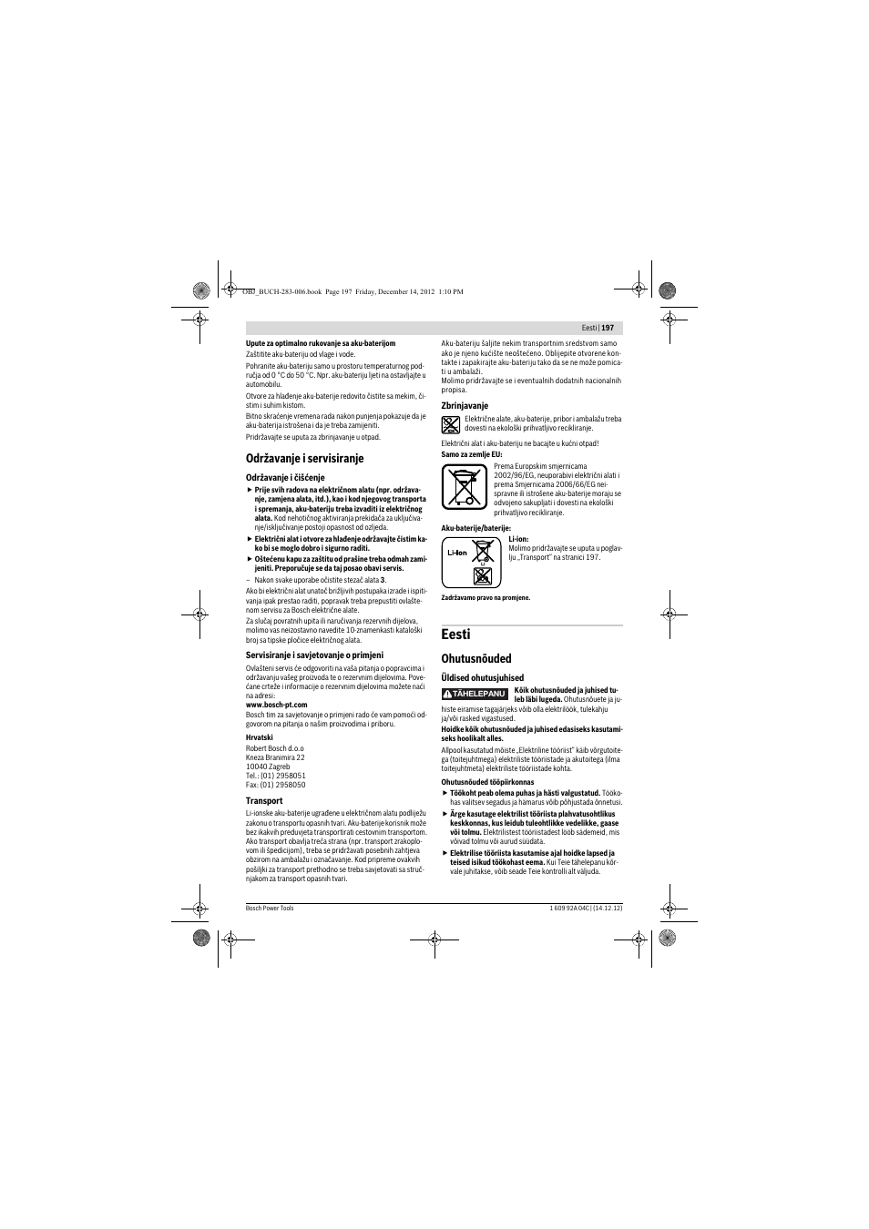Eesti, Održavanje i servisiranje, Ohutusnõuded | Bosch GBH 36 V-LI Professional User Manual | Page 197 / 238