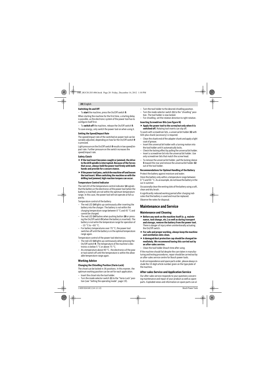 Maintenance and service | Bosch GBH 36 V-LI Professional User Manual | Page 20 / 238