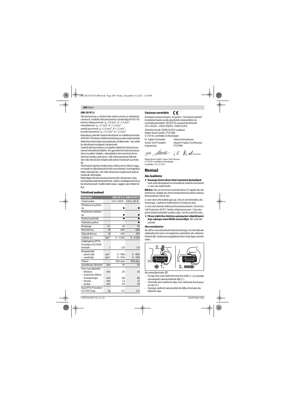 Montaaž | Bosch GBH 36 V-LI Professional User Manual | Page 200 / 238