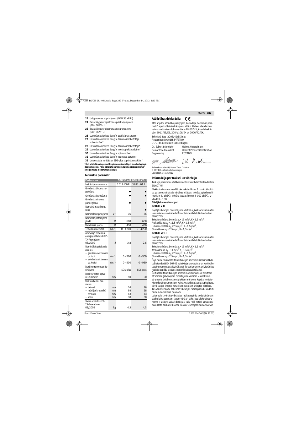 Bosch GBH 36 V-LI Professional User Manual | Page 207 / 238