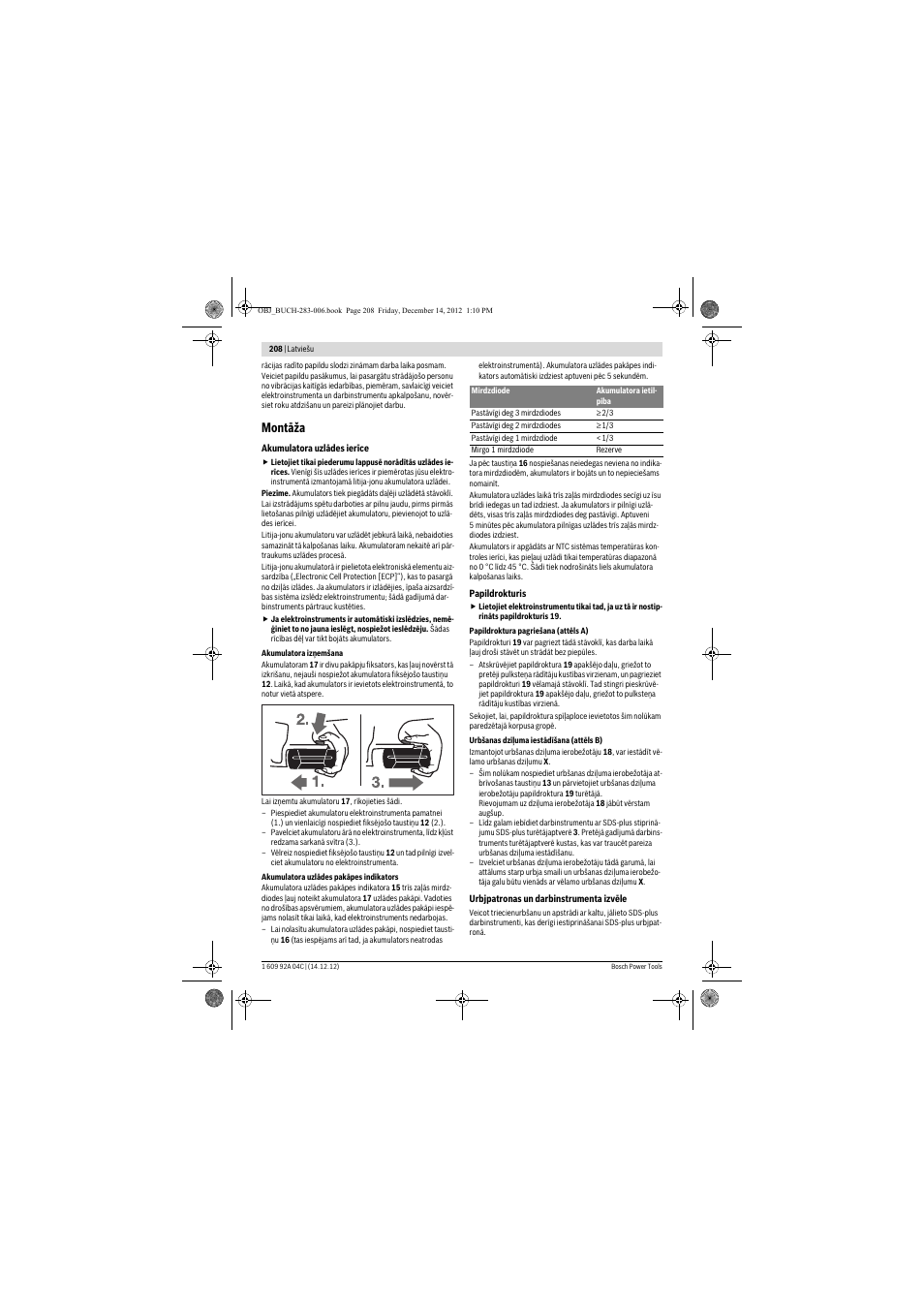 Montāža | Bosch GBH 36 V-LI Professional User Manual | Page 208 / 238