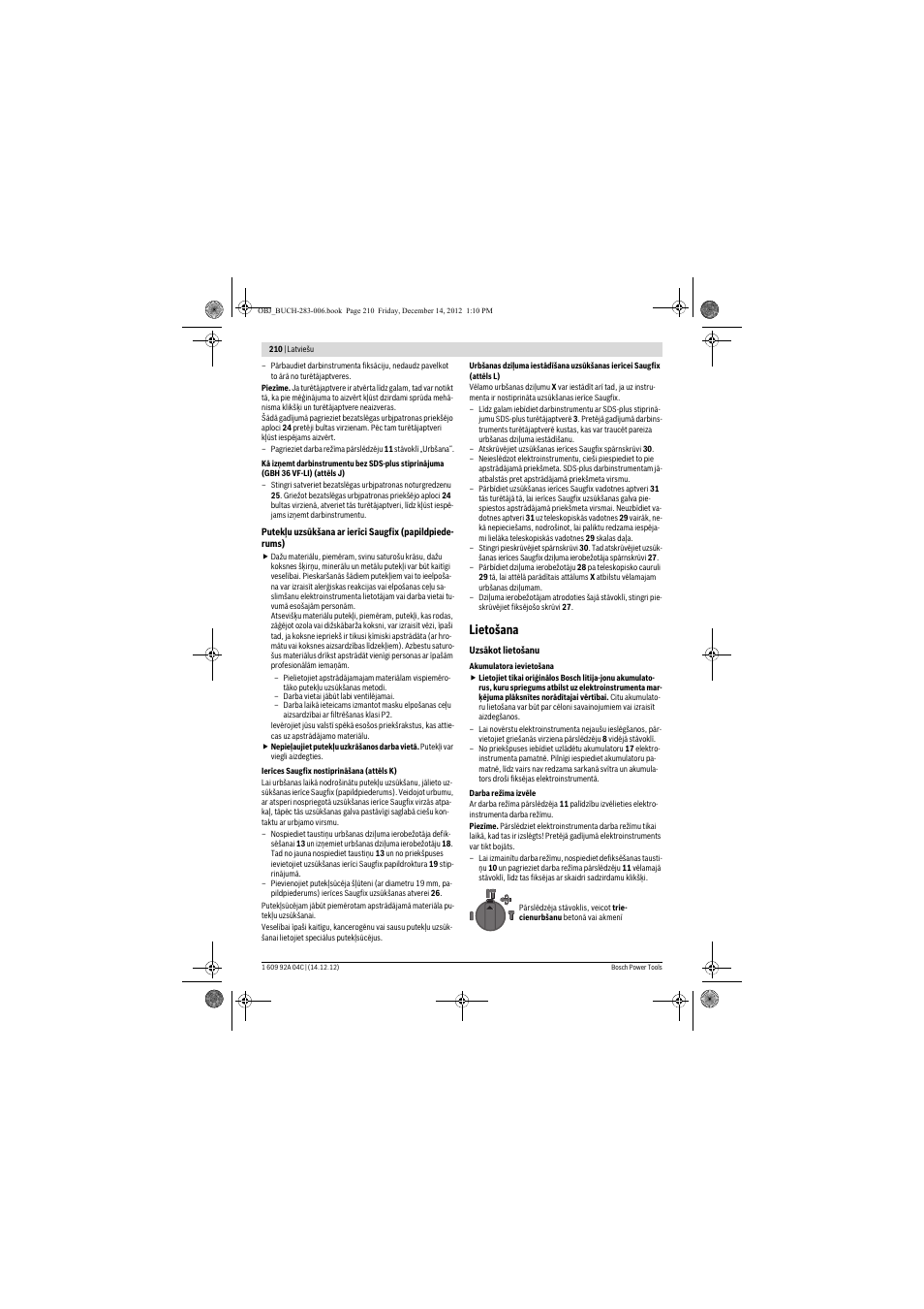 Lietošana | Bosch GBH 36 V-LI Professional User Manual | Page 210 / 238