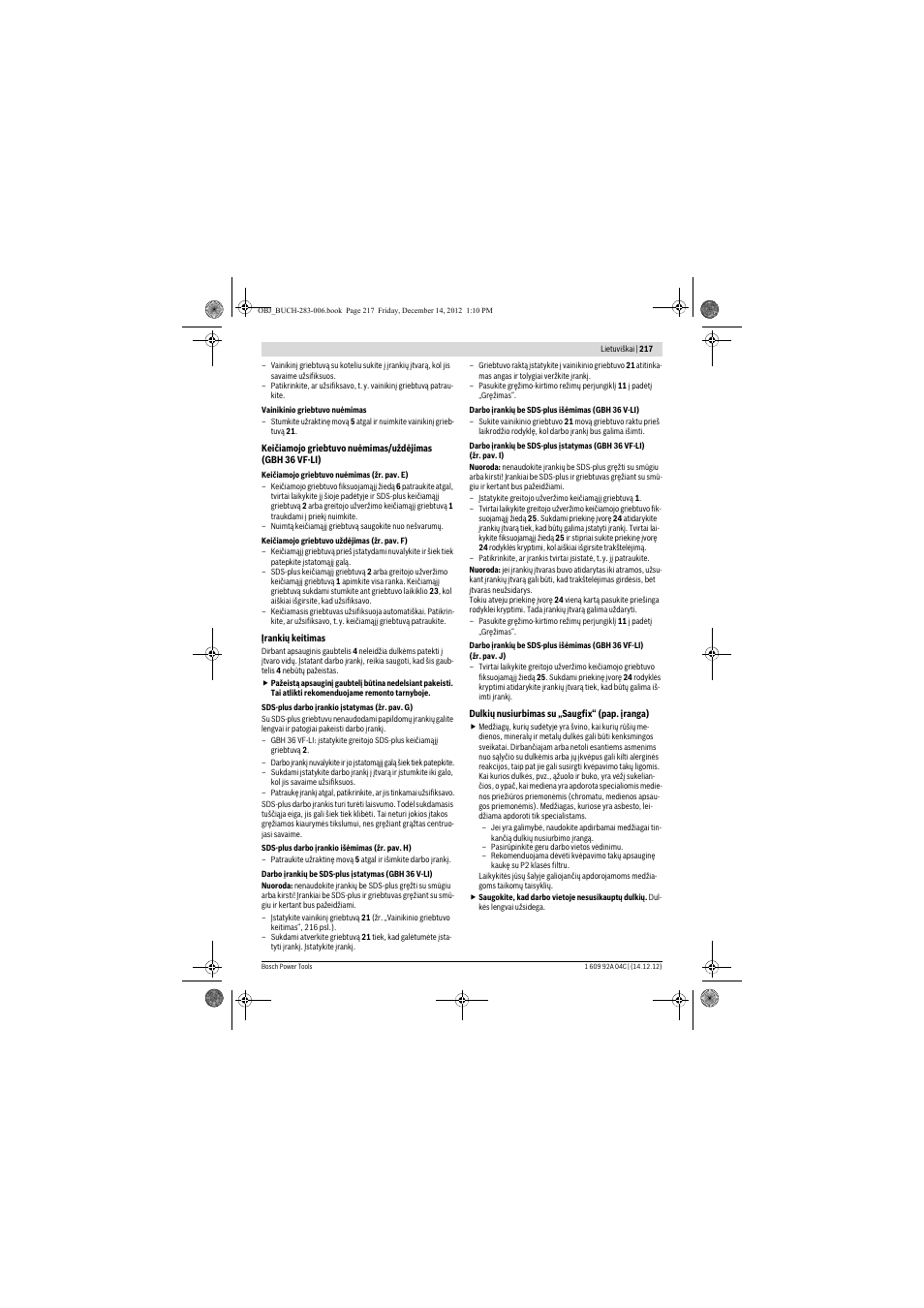 Bosch GBH 36 V-LI Professional User Manual | Page 217 / 238