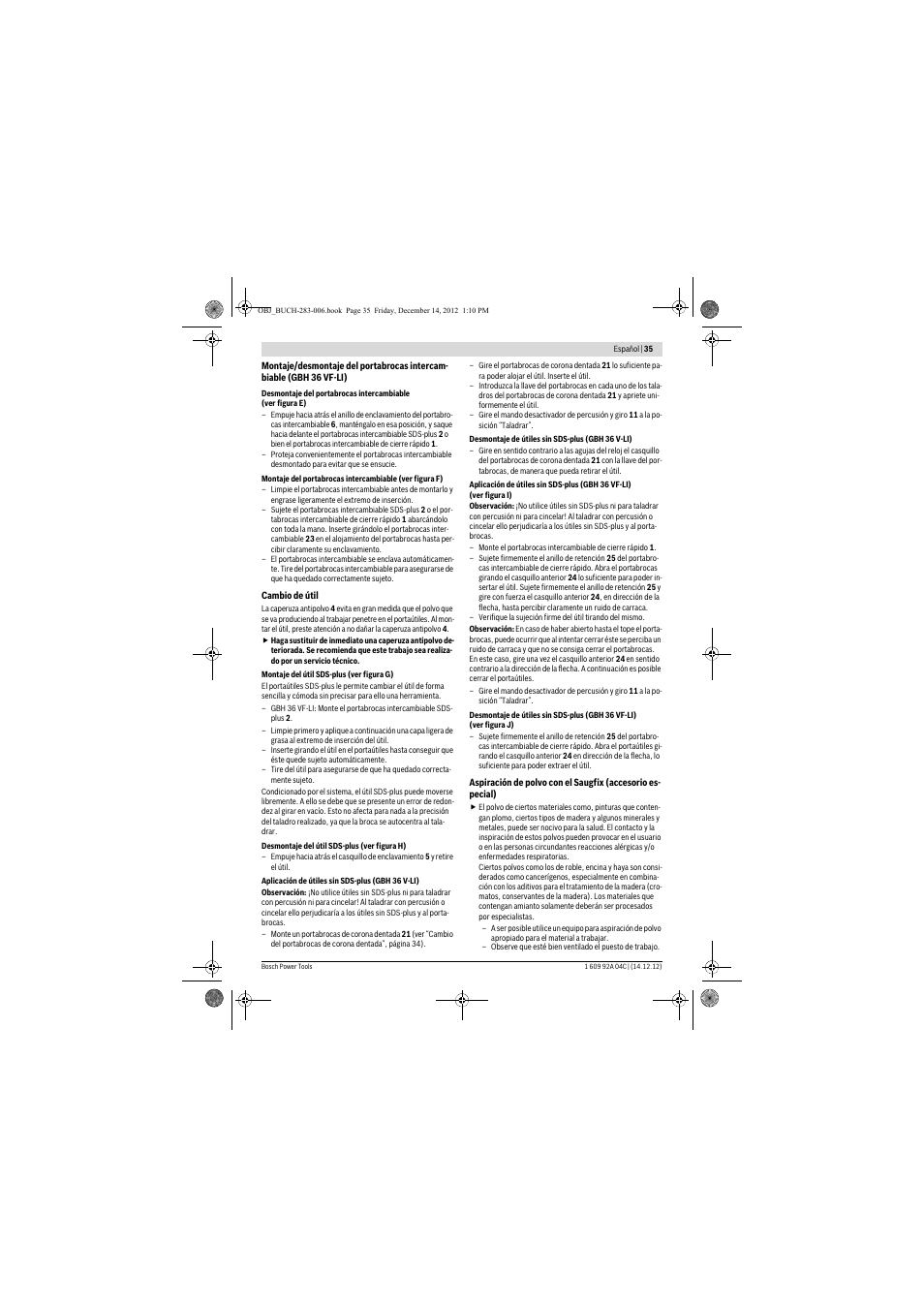 Bosch GBH 36 V-LI Professional User Manual | Page 35 / 238