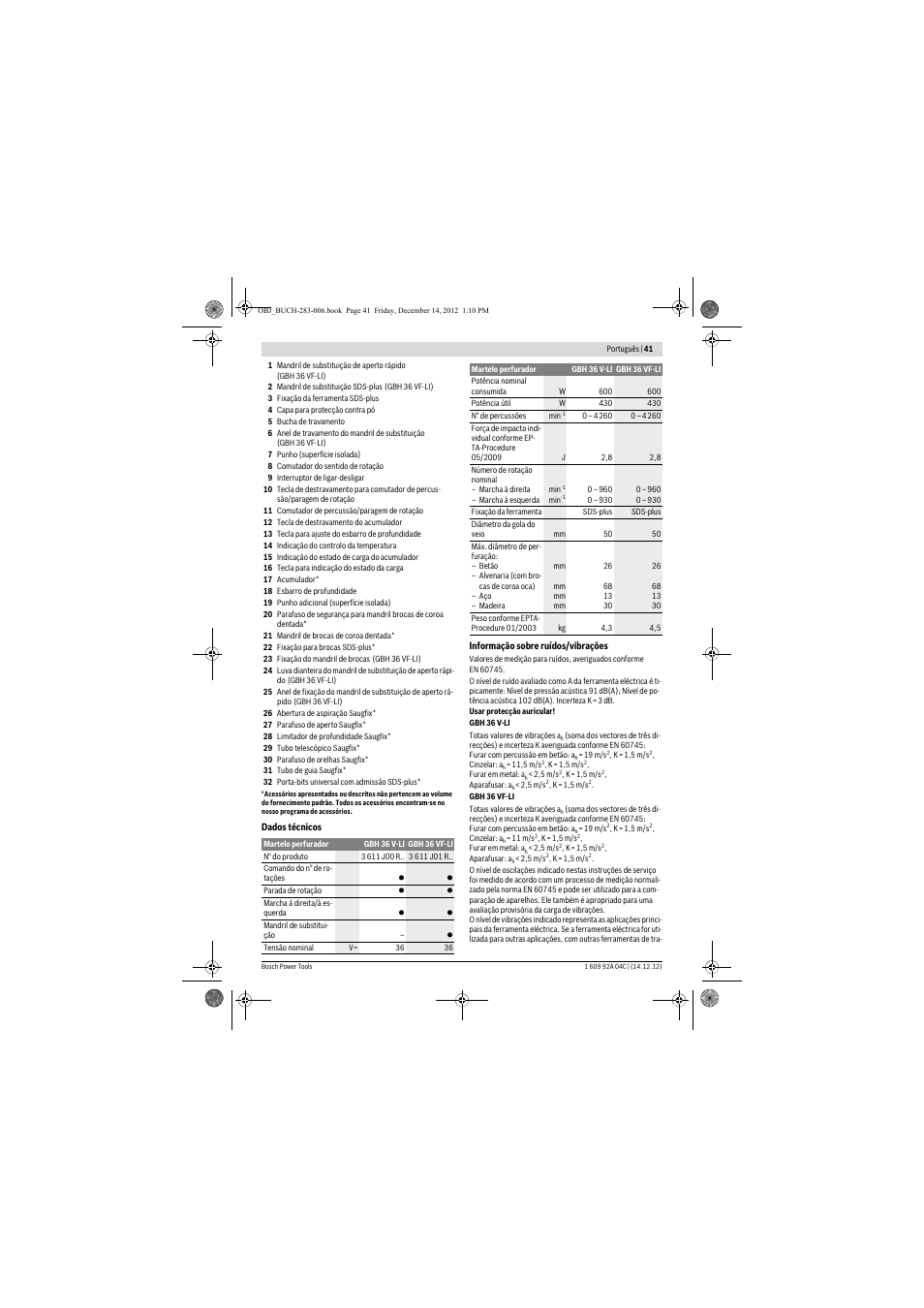 Bosch GBH 36 V-LI Professional User Manual | Page 41 / 238
