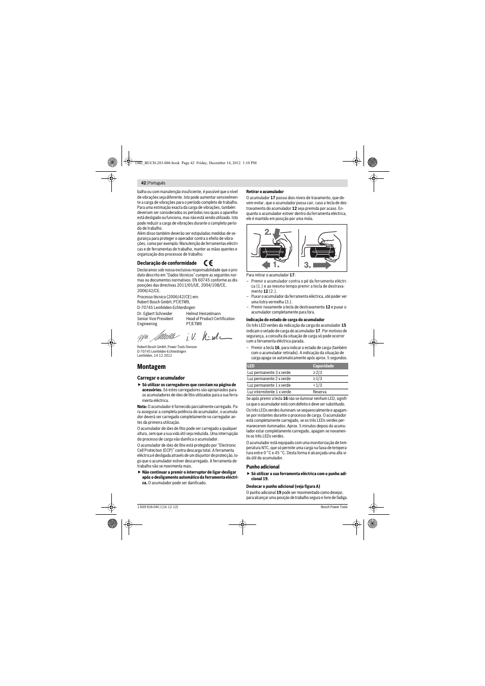 Montagem | Bosch GBH 36 V-LI Professional User Manual | Page 42 / 238