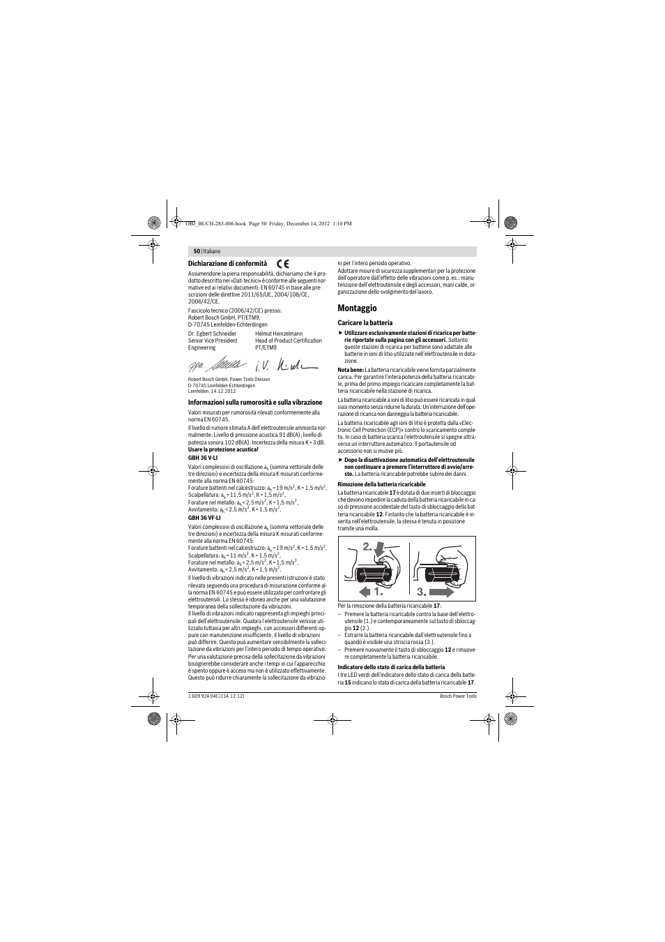 Montaggio | Bosch GBH 36 V-LI Professional User Manual | Page 50 / 238