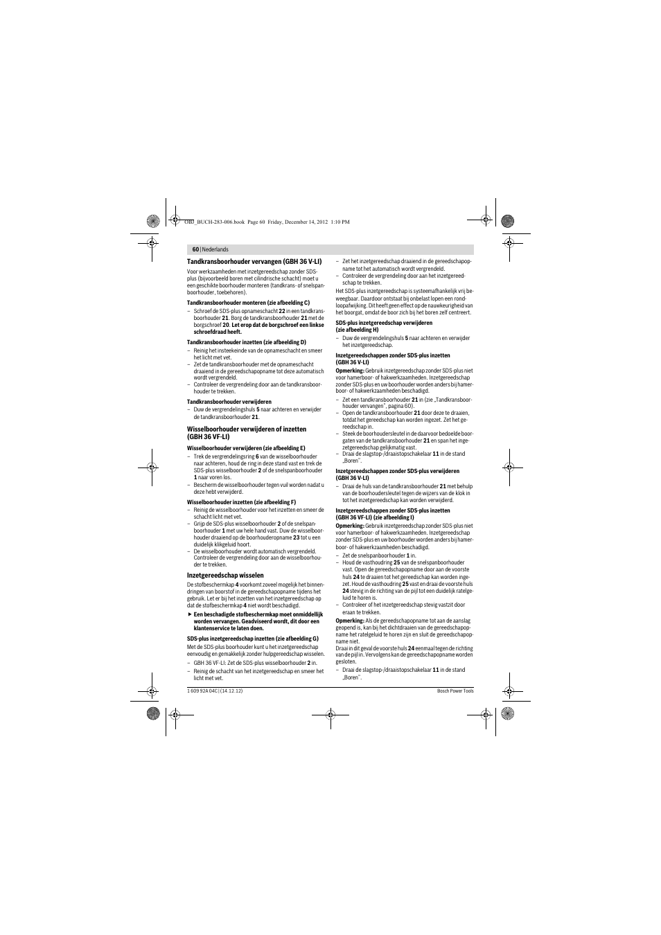 Bosch GBH 36 V-LI Professional User Manual | Page 60 / 238