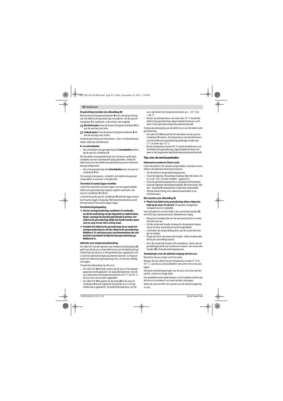 Bosch GBH 36 V-LI Professional User Manual | Page 62 / 238