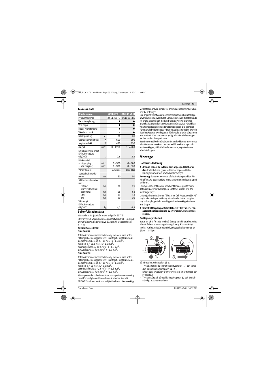 Montage | Bosch GBH 36 V-LI Professional User Manual | Page 73 / 238