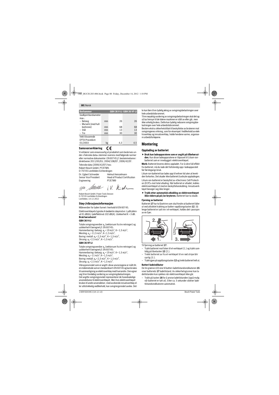 Montering | Bosch GBH 36 V-LI Professional User Manual | Page 80 / 238