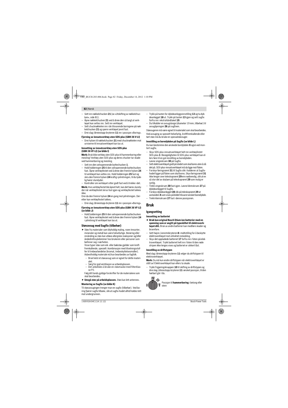 Bruk | Bosch GBH 36 V-LI Professional User Manual | Page 82 / 238