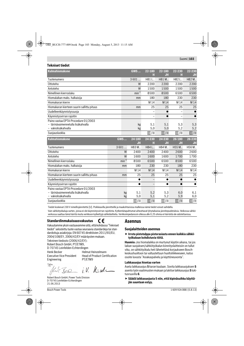 Asennus | Bosch GWS 24-180 H Professional User Manual | Page 102 / 296