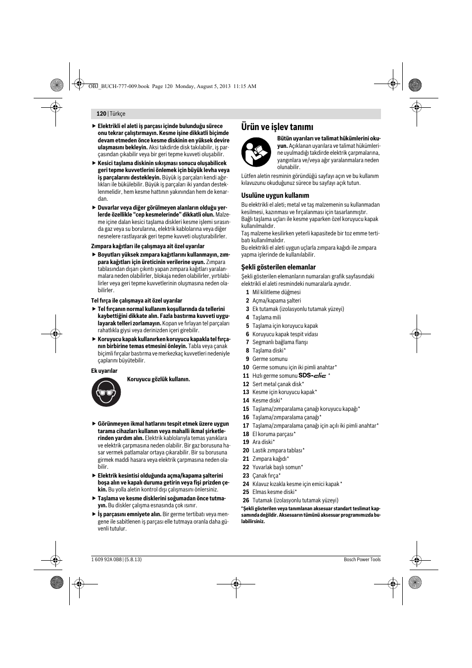 Ürün ve işlev tanımı | Bosch GWS 24-180 H Professional User Manual | Page 119 / 296