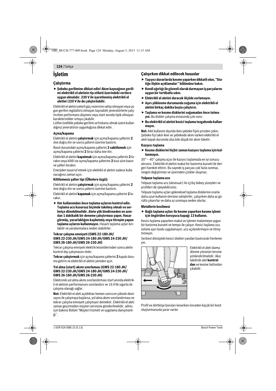 Işletim | Bosch GWS 24-180 H Professional User Manual | Page 123 / 296