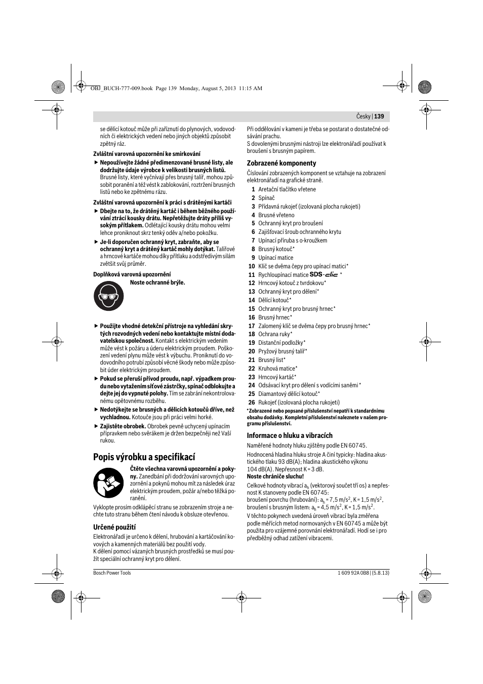 Popis výrobku a specifikací | Bosch GWS 24-180 H Professional User Manual | Page 138 / 296
