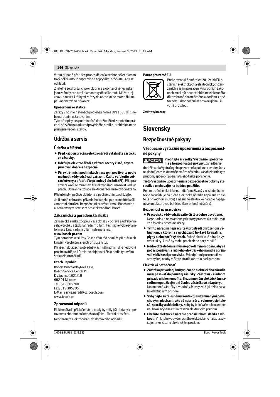 Slovensky, Údržba a servis, Bezpečnostné pokyny | Bosch GWS 24-180 H Professional User Manual | Page 143 / 296