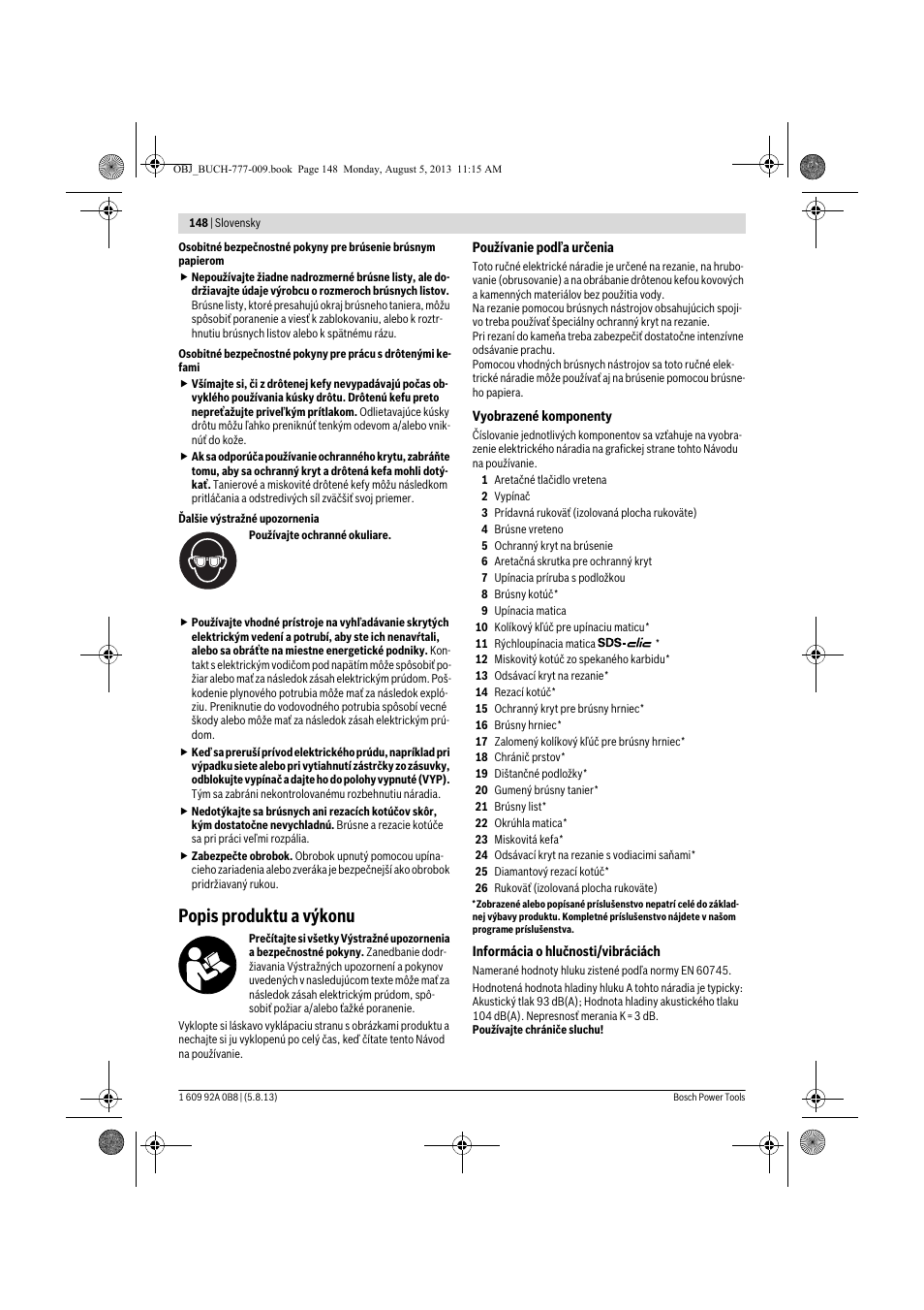 Popis produktu a výkonu | Bosch GWS 24-180 H Professional User Manual | Page 147 / 296