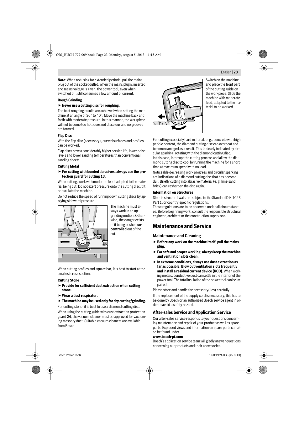Maintenance and service | Bosch GWS 24-180 H Professional User Manual | Page 22 / 296