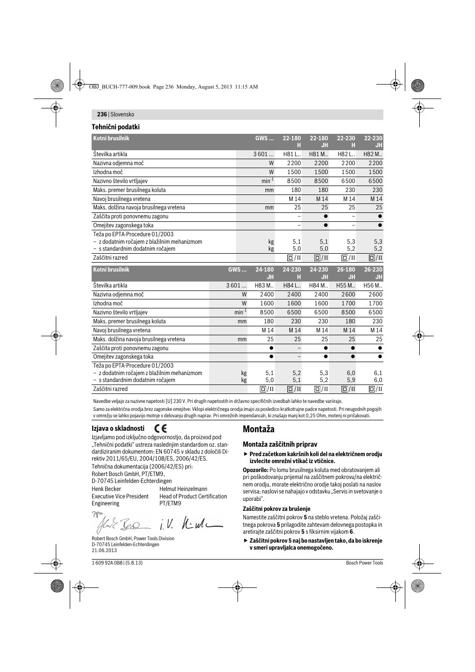 Montaža | Bosch GWS 24-180 H Professional User Manual | Page 235 / 296