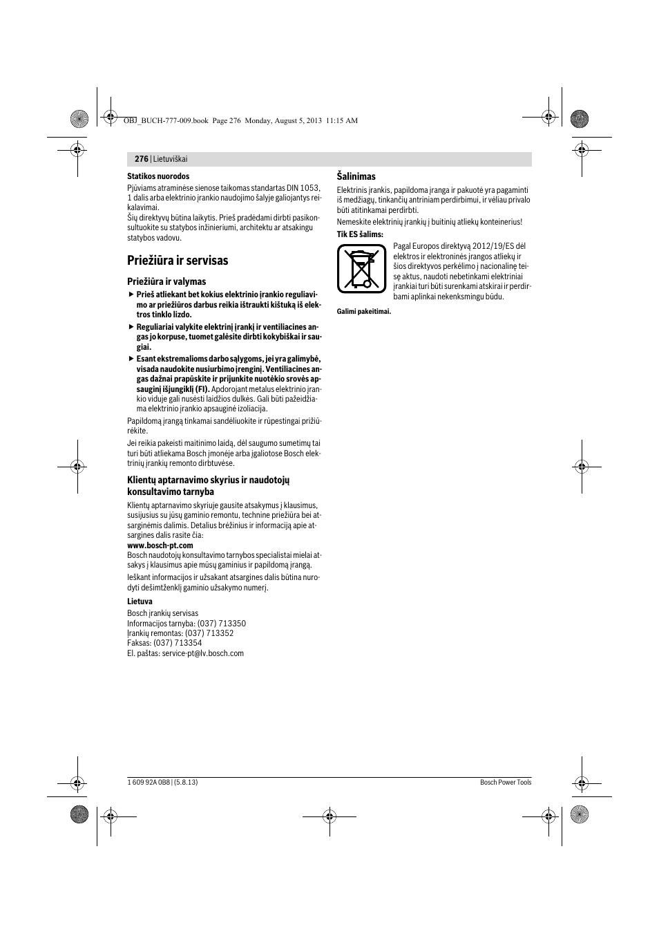 Priežiūra ir servisas | Bosch GWS 24-180 H Professional User Manual | Page 275 / 296