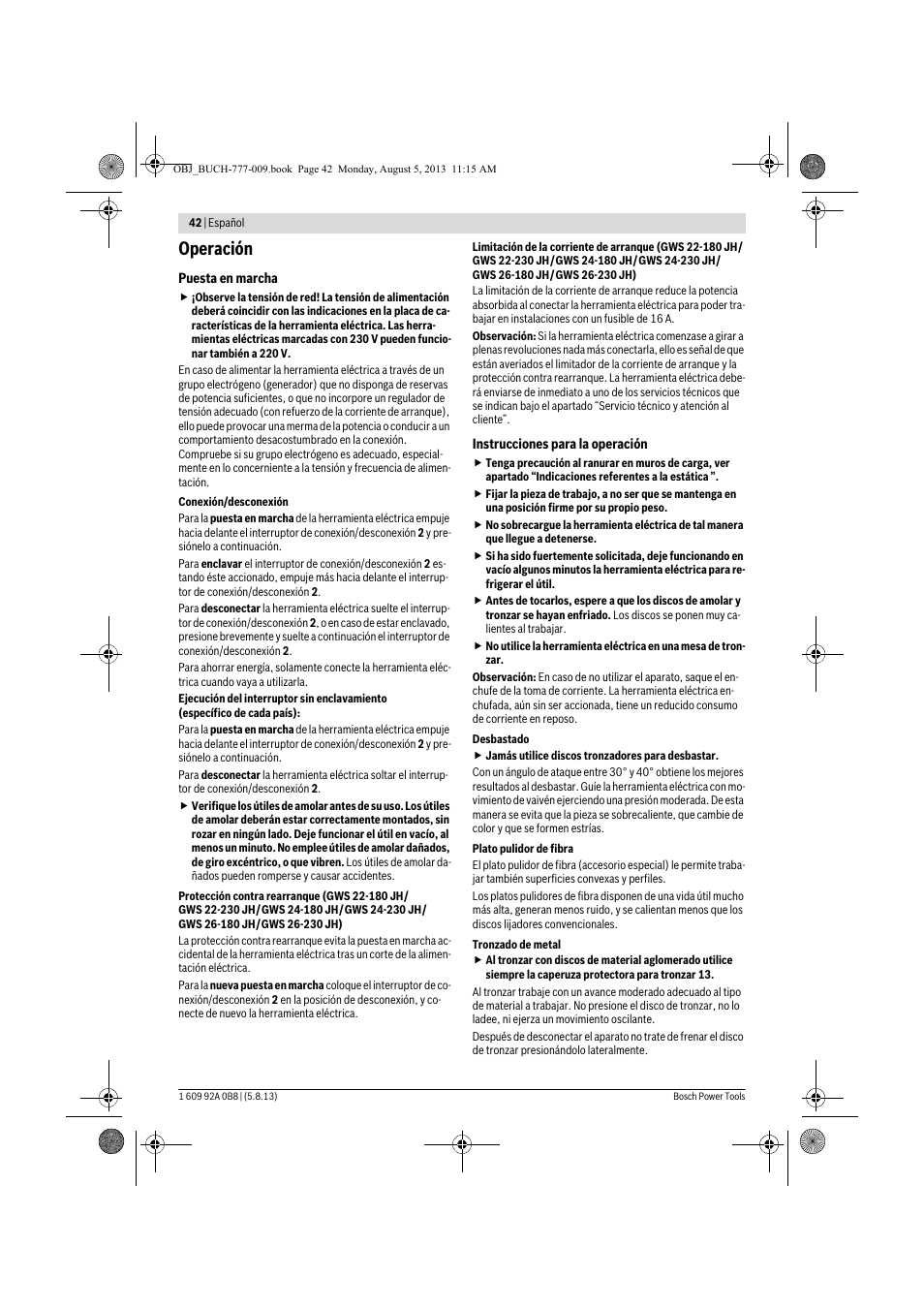 Operación | Bosch GWS 24-180 H Professional User Manual | Page 41 / 296