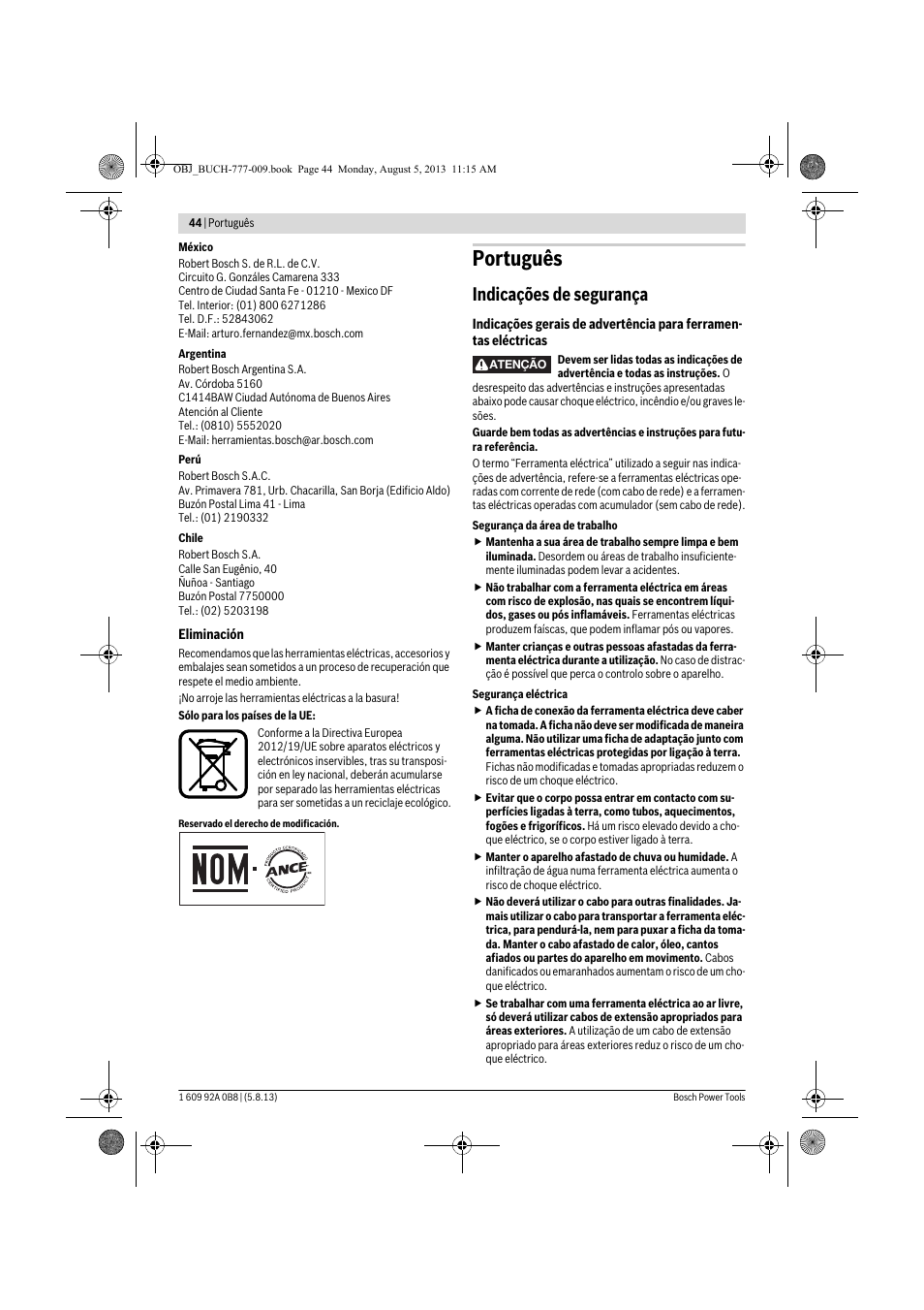 Português, Indicações de segurança | Bosch GWS 24-180 H Professional User Manual | Page 43 / 296