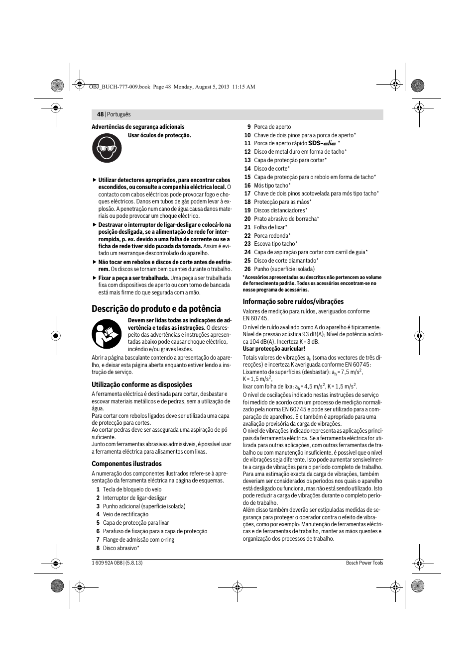 Descrição do produto e da potência | Bosch GWS 24-180 H Professional User Manual | Page 47 / 296