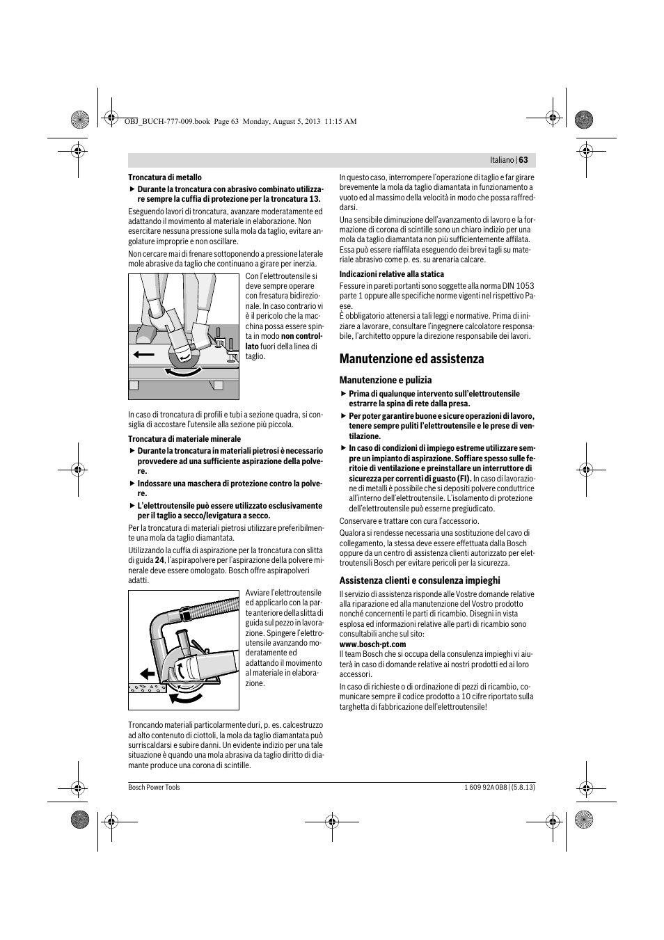 Manutenzione ed assistenza | Bosch GWS 24-180 H Professional User Manual | Page 62 / 296