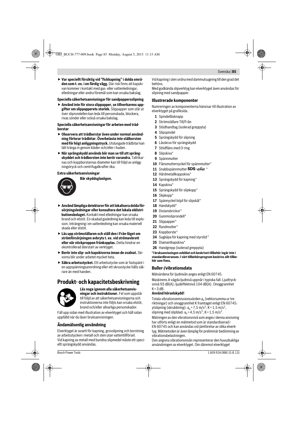 Produkt- och kapacitetsbeskrivning | Bosch GWS 24-180 H Professional User Manual | Page 84 / 296